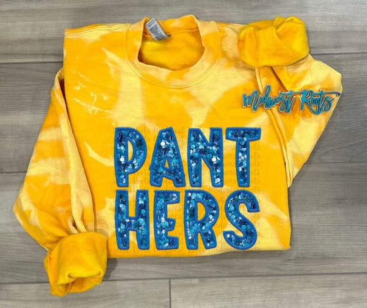 Panthers Faux Sequins Yellow Bleached Sweatshirt