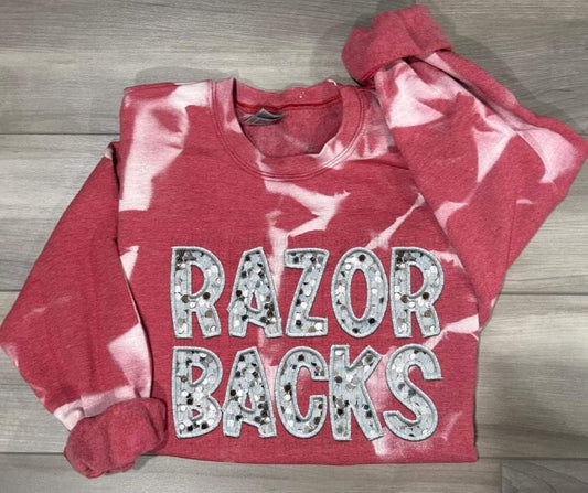 Razorbacks Faux Sequins Red Bleached Sweatshirt