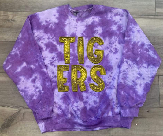 Tigers Faux Sequins Purple Bleached Sweatshirt