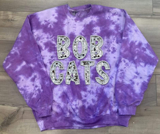 Bobcats Faux Sequins Purple Bleached Sweatshirt