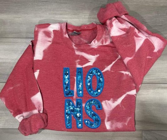 Lions Faux Sequins Red Bleached Sweatshirt