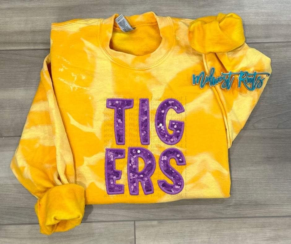 Tigers Faux Sequins Yellow Bleached Sweatshirt