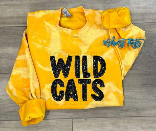 Wildcats Faux Sequins Yellow Bleached Sweatshirt