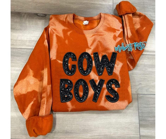 Cowboys Faux Sequins Orange Bleached Sweatshirt