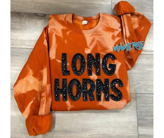 Longhorns Faux Sequins Orange Bleached Sweatshirt