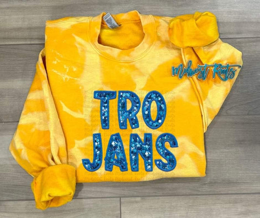 Trojans Faux Sequins Yellow Bleached Sweatshirt