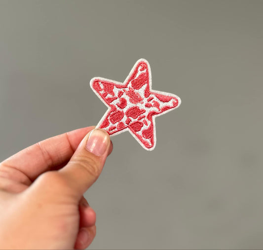 Pink Cow Print Star Hat Patch
