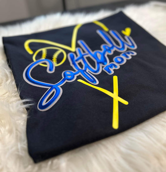 WS Completed Softball Mom Metallic Puff Printed Top