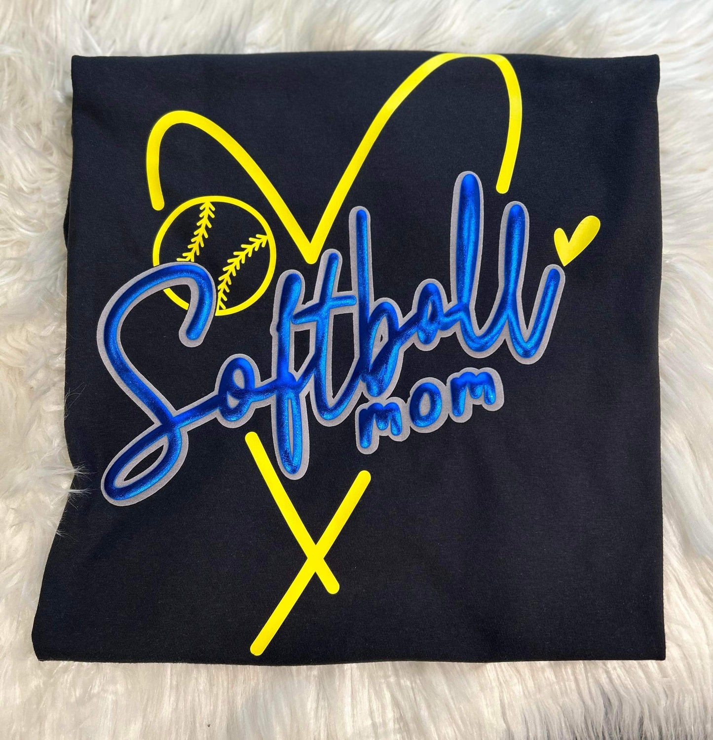 Softball Mom Metallic Puff Print Top