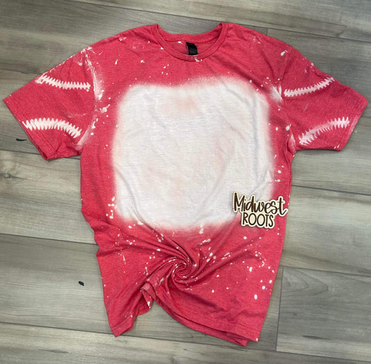 RTS Blank Bleached T-shirt Red W/ Lace Sleeve