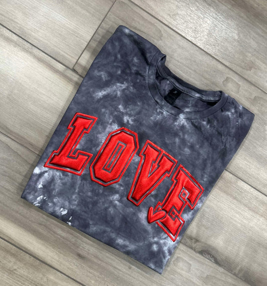 WS Completed Kids Metallic Love Puff Printed Tie Dye Top in Black