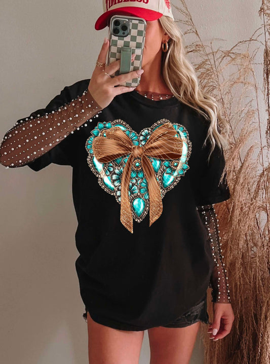 DTF PRINT -  Turquoise Jewlery Burlap Heart