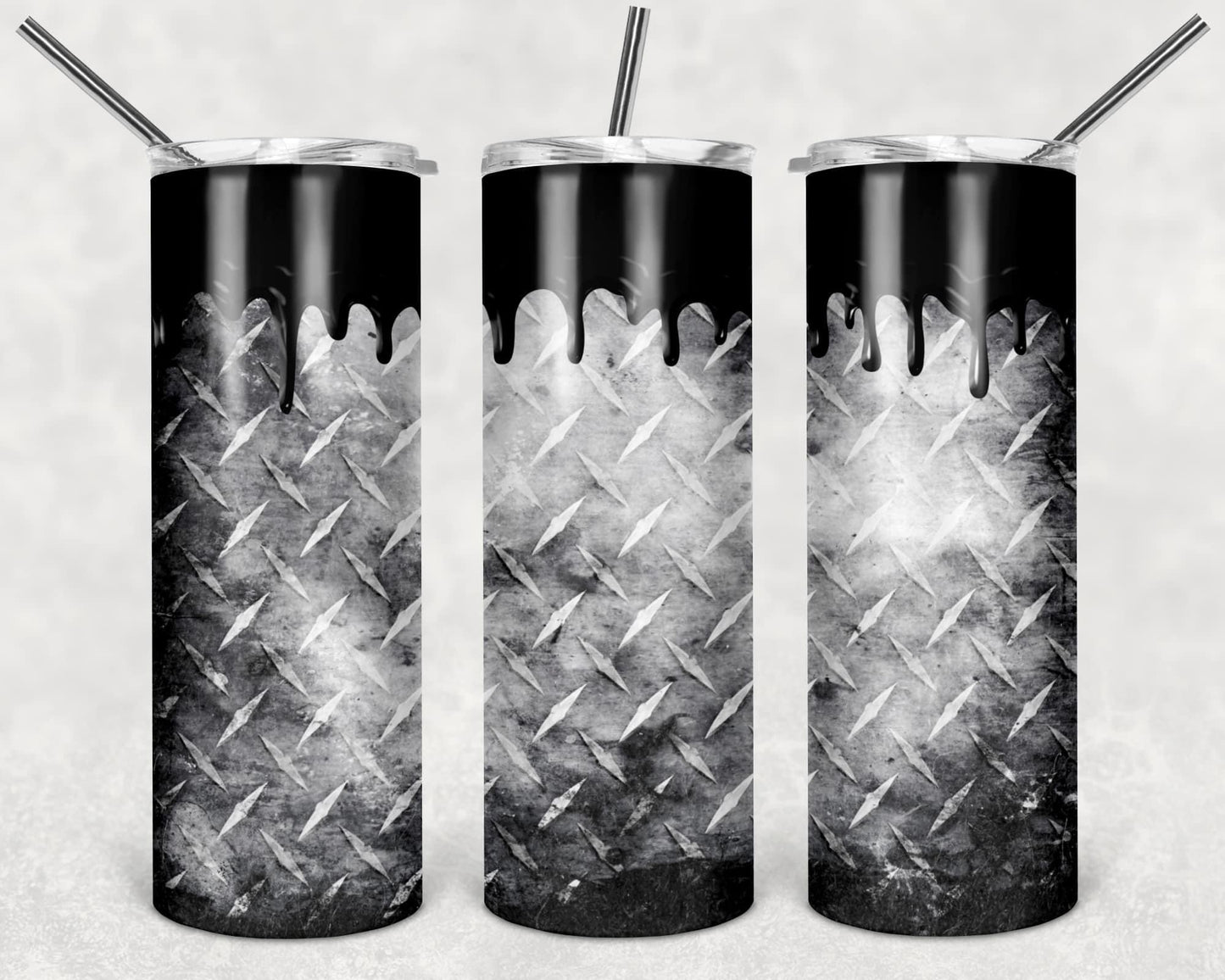 Chrome with Black Paint Drip Tumbler Sublimation Print