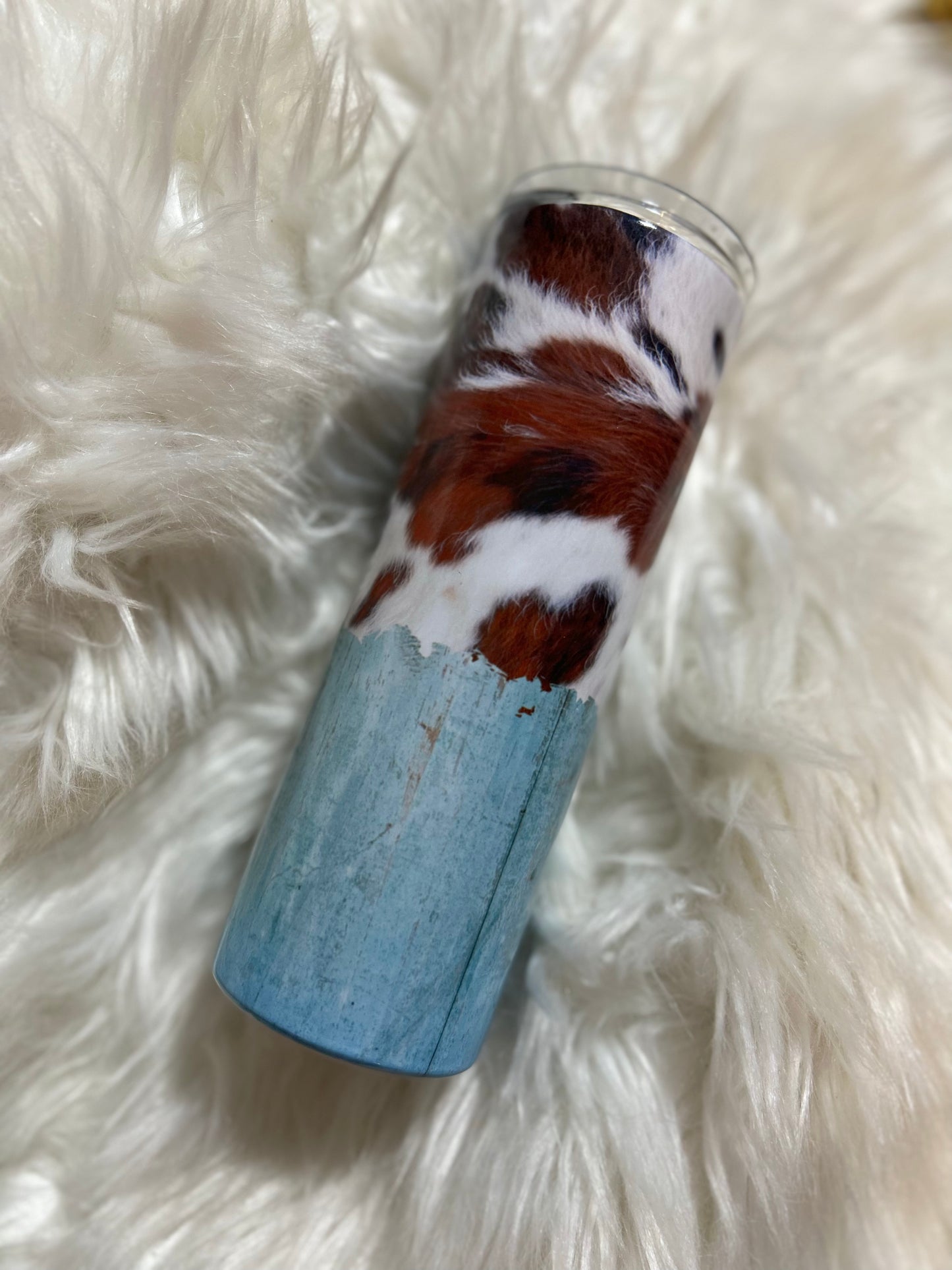 RTS Teal Wood and Cow Print Tumbler