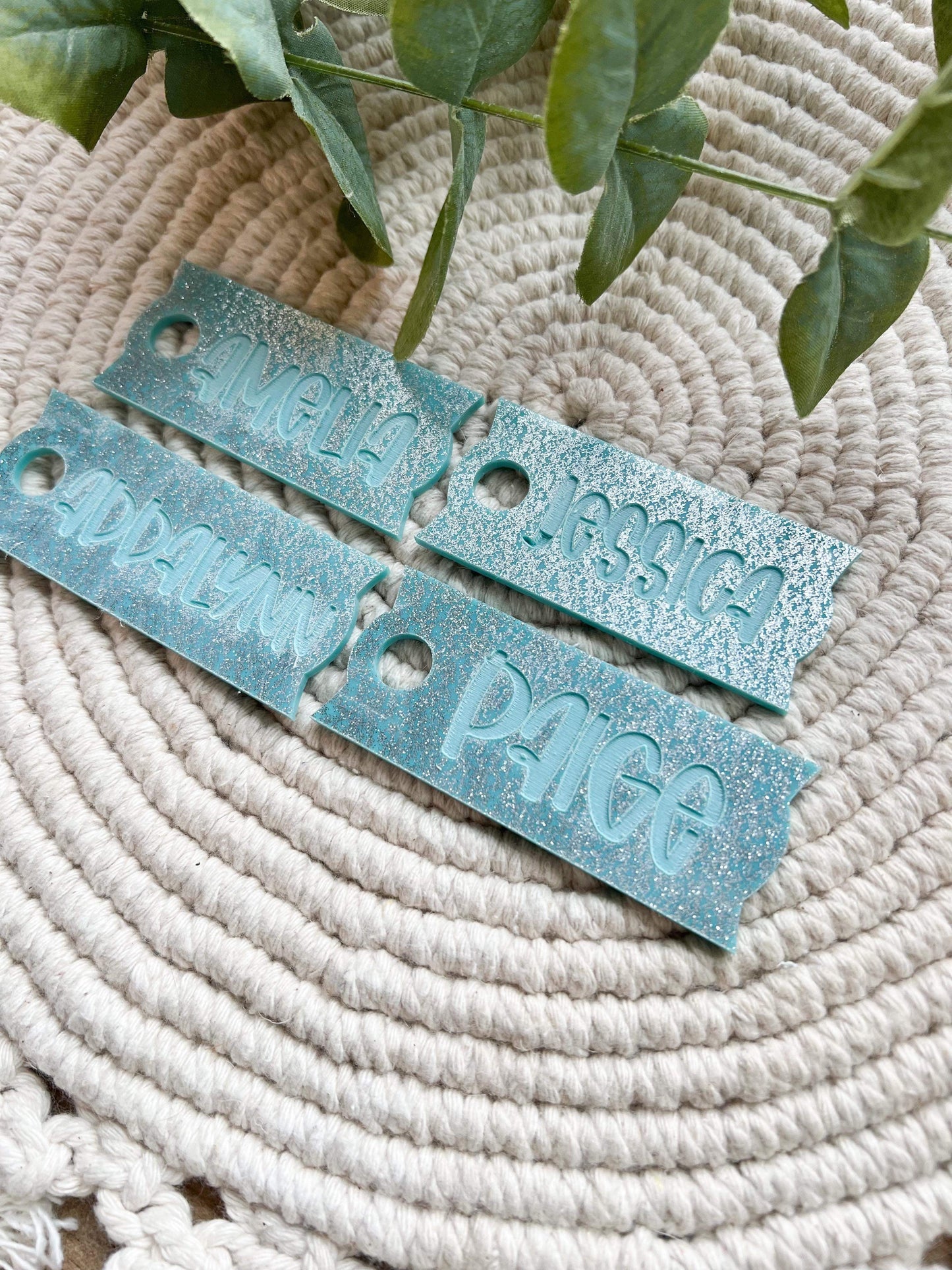 Teal Glitter Name Tags for Tumblers