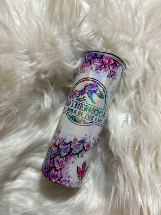 RTS Motherhood is a Walk in the Park Glitter 20oz Skinny Tumbler