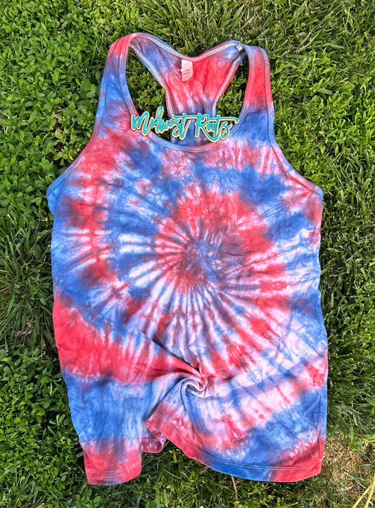 Blank Tie Dye Top in Red and Blue