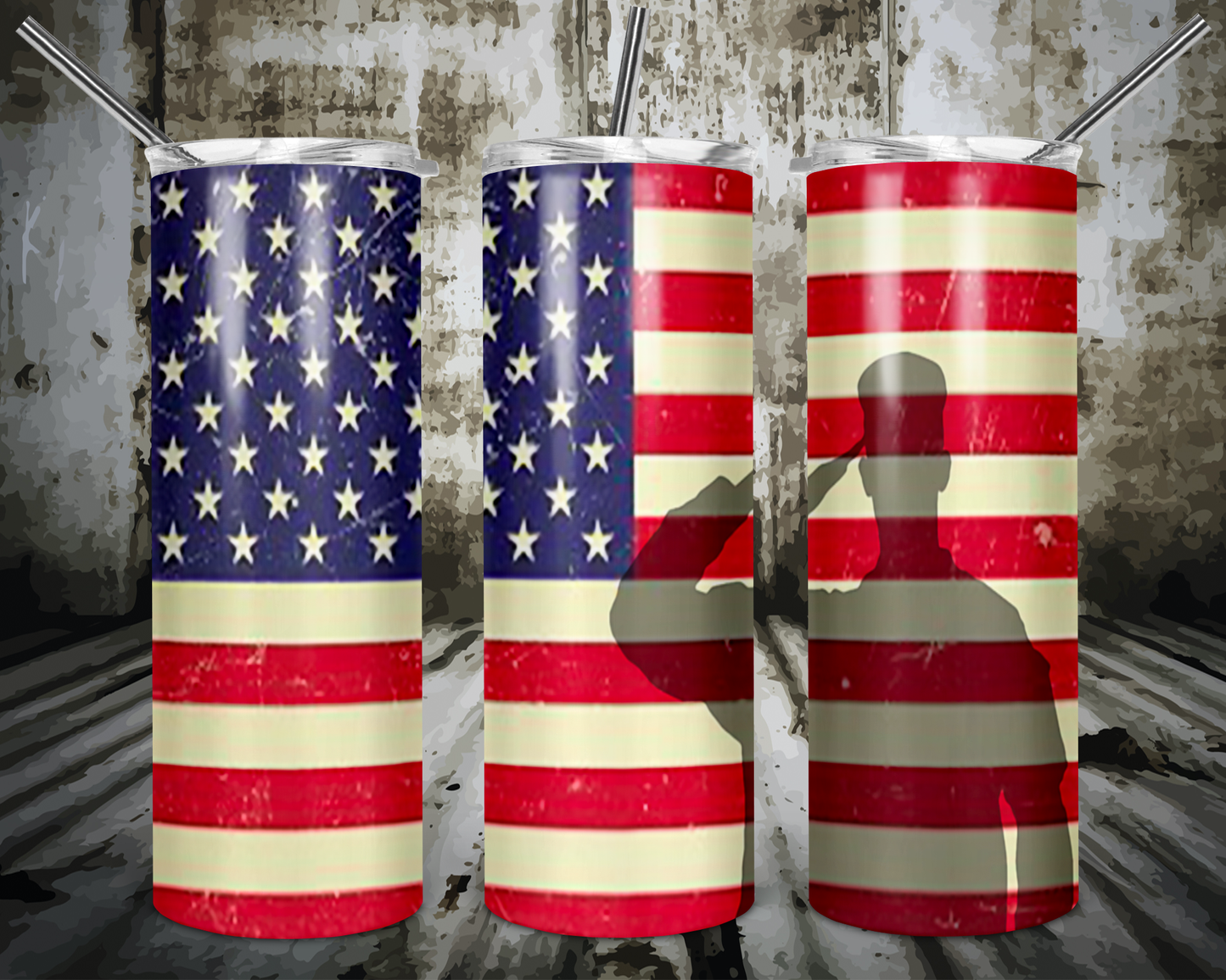 American Flag Soldier Tumbler Sub Print
