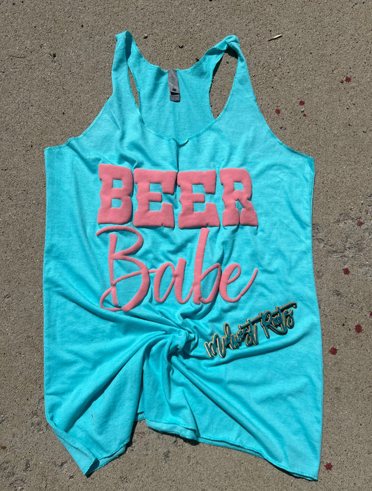 Beer Babe Puff Print Top in Aqua