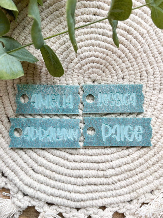 Teal Glitter Name Tags for Tumblers