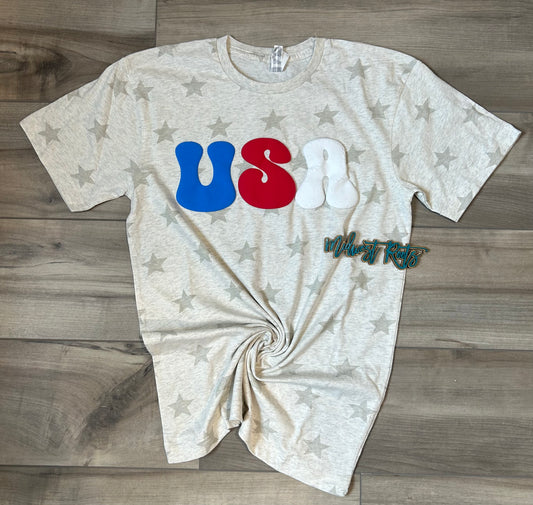 USA Puff Print Top in Stars