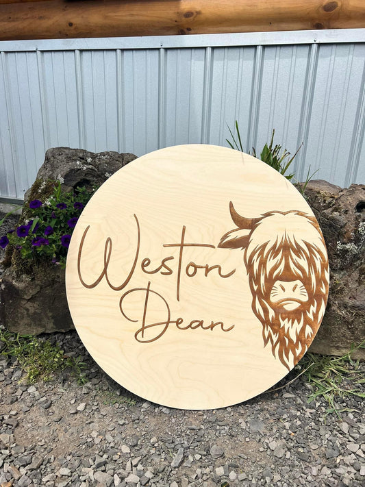 Custom Wooden Name Highland Cow