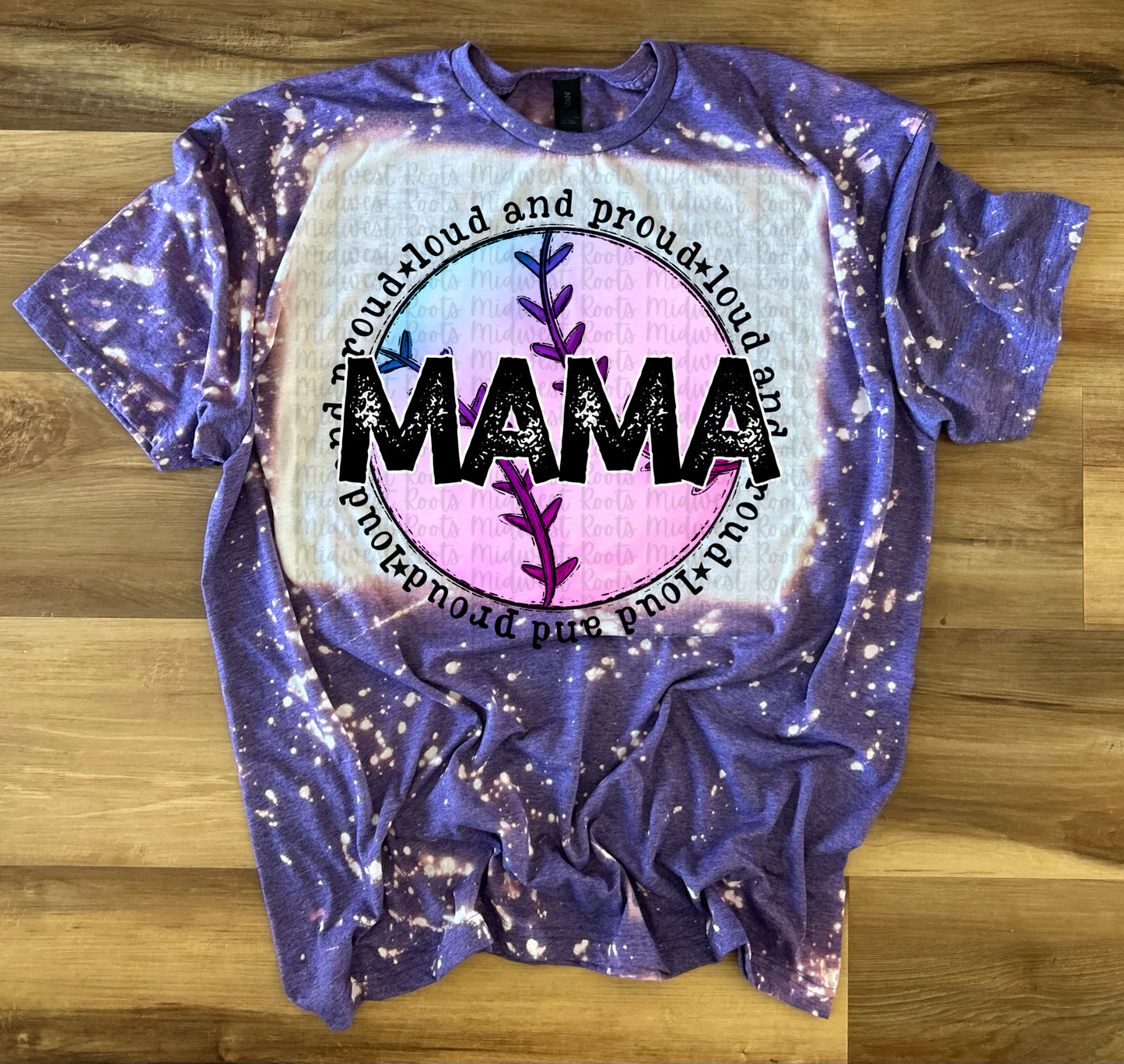 Loud And Proud Baseball/Softball Mama Purple And Blue Leopard Top