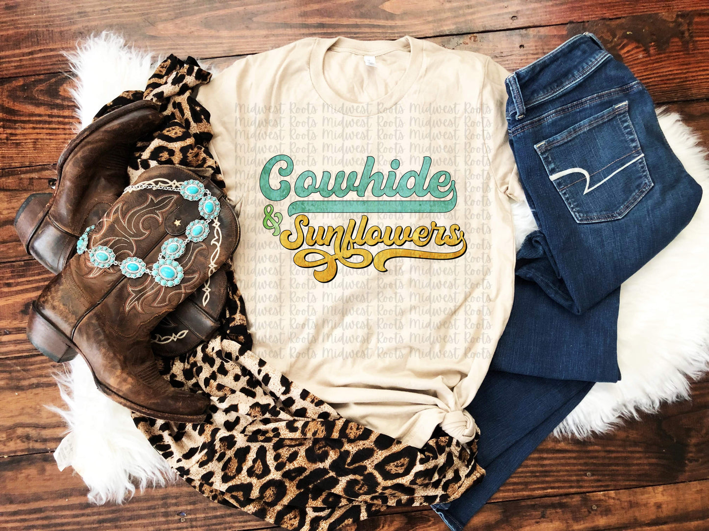 Cowhide and Sunflowers Sublimation Print