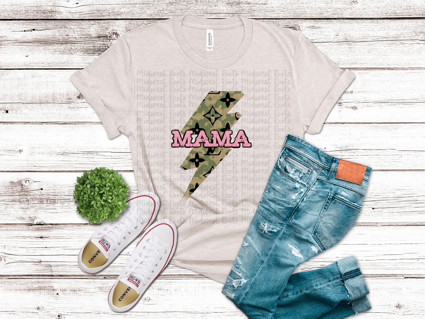 Mama Green Camo Bolt Sublimation Print
