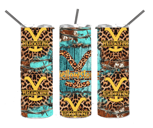 Yel_ow St_ne Cheetah print/teal Tumbler