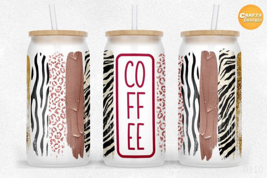 Rose Gold Cheetah and Zebra Print Coffee Glass Can with Bamboo Lid