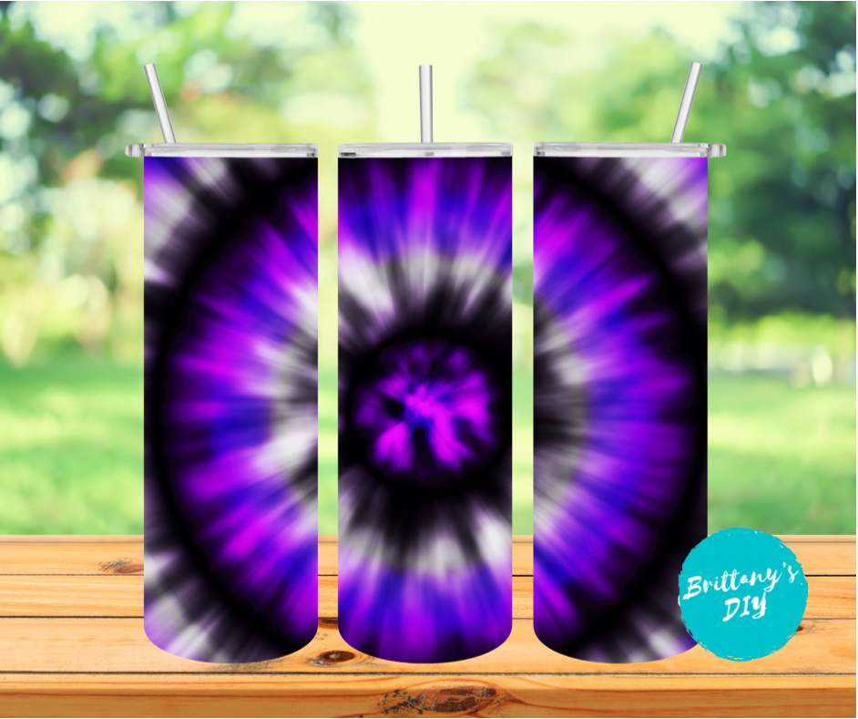 Purple Black and White Tie Dye Tumbler