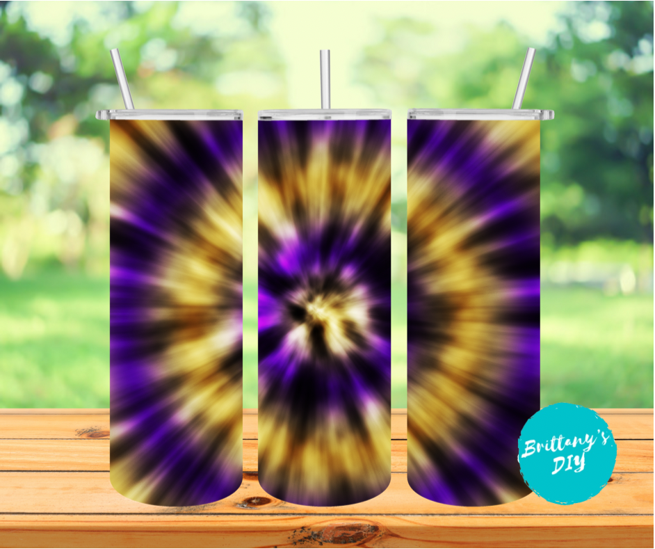 Purple Black and White Tie Dye Tumbler