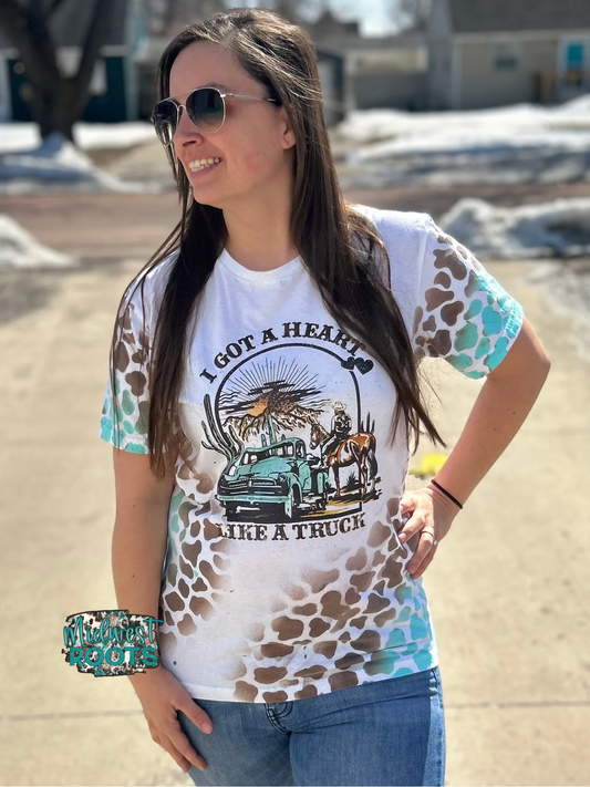 Heart Like a Truck Teal Cow Print Top