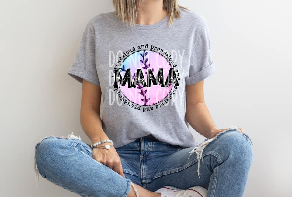 Loud And Proud Baseball/Softball Mama Purple And Blue Leopard Top