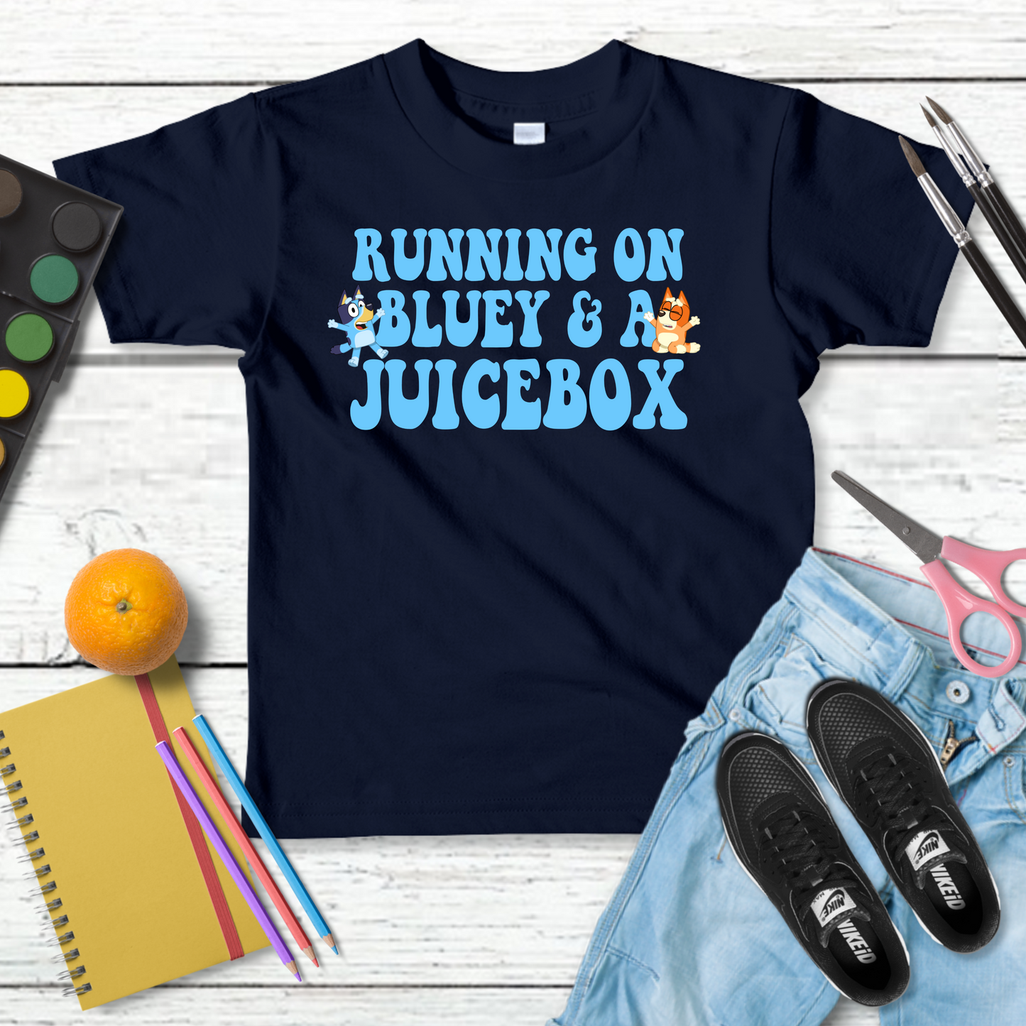 Kids Running on Blue Dog and a Juice Box