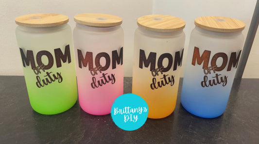 16oz Mom Off Duty Glass Can with Bamboo Lid