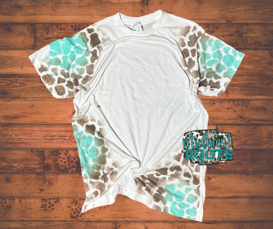 Blank Brown and Teal Cow Print Top
