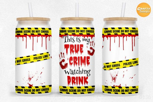 True Crime Watching Drink Glass Can with Bamboo Lid