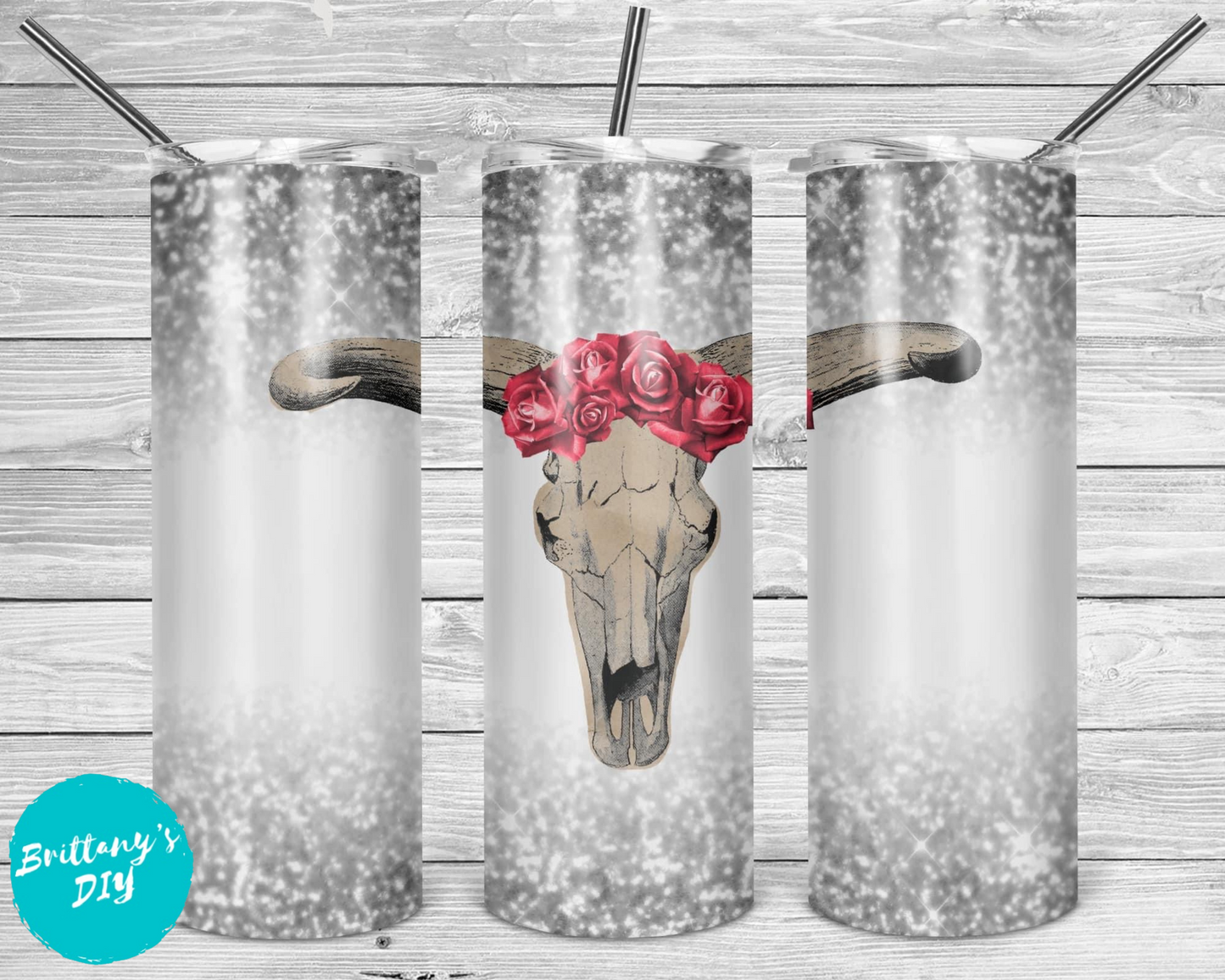 Cow Skull Pink Flowers Tumbler