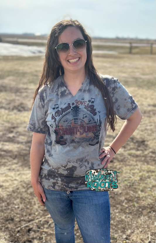 WS Completed I Want a Love like Johnny and June Bleached Distressed Top in Grey