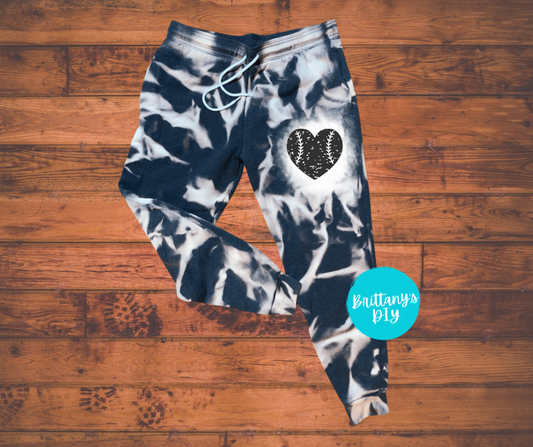 Baseball/Softball Heart Bleached Joggers in Dark Grey