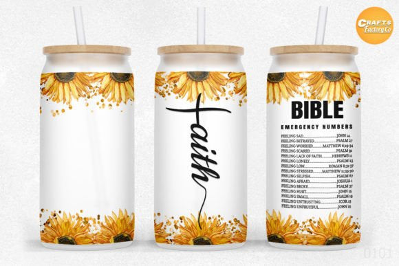 Faith Sunflowers Glass Can with Bamboo Lid