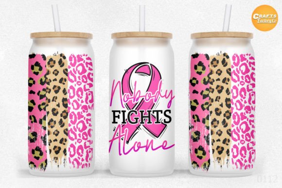 Nobody Fights Alone Pink Cheetah Glass Can with Bamboo Lid