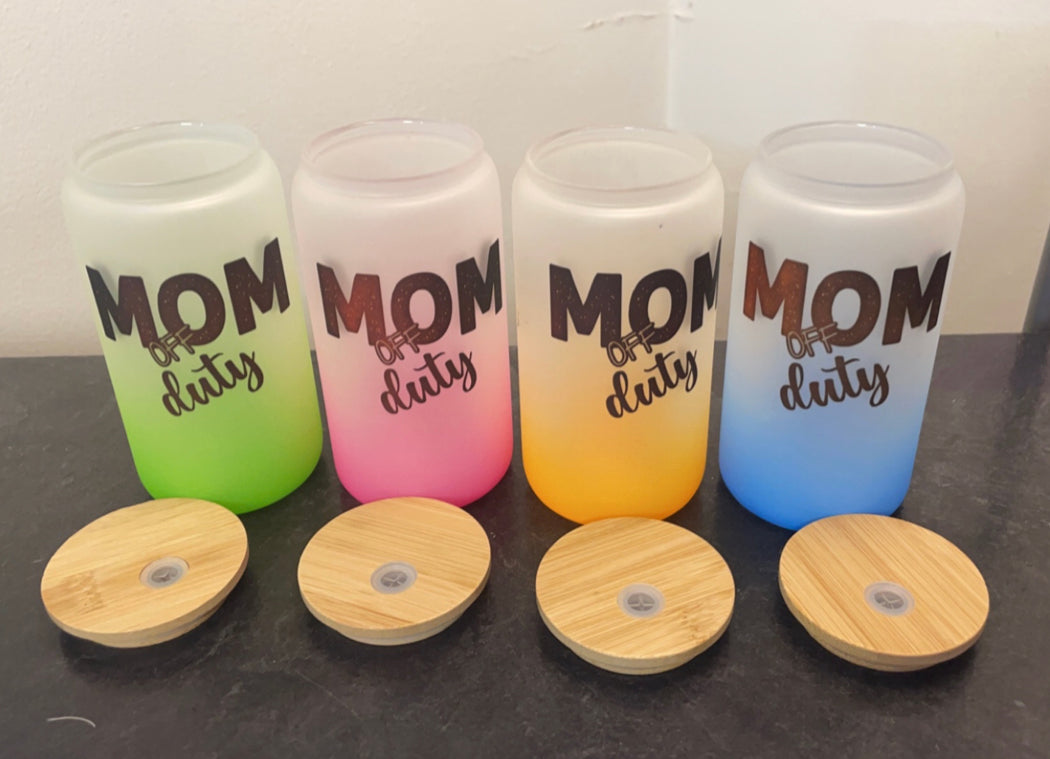 16oz Mom Off Duty Glass Can with Bamboo Lid