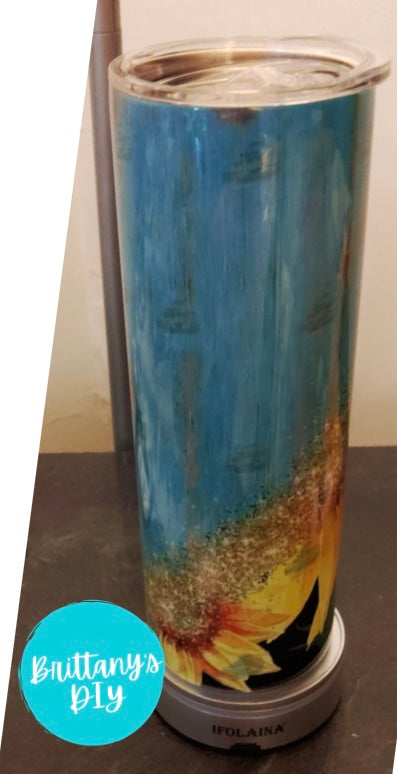 Sunflower/ Teal Glitter Tumbler