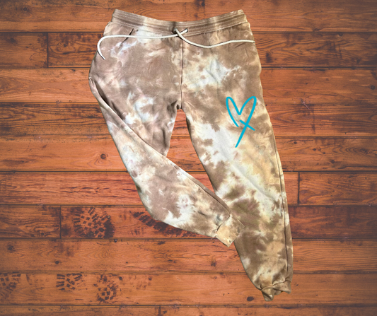 Heart Cross Tie Dyed Joggers in Tan