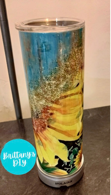 Sunflower/ Teal Glitter Tumbler