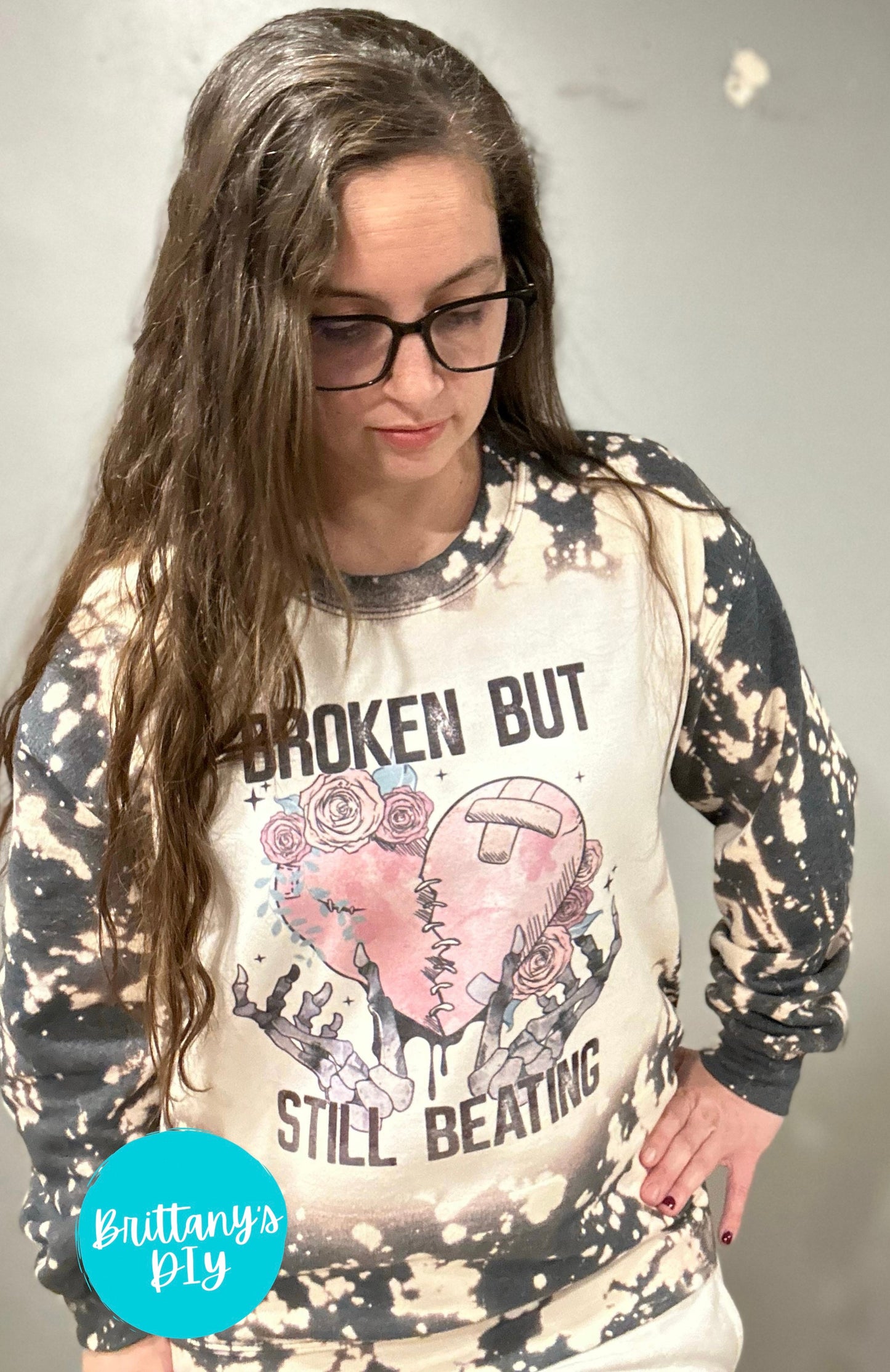 Broken but Still Beating Bleached Sweatshirt in Dark Grey