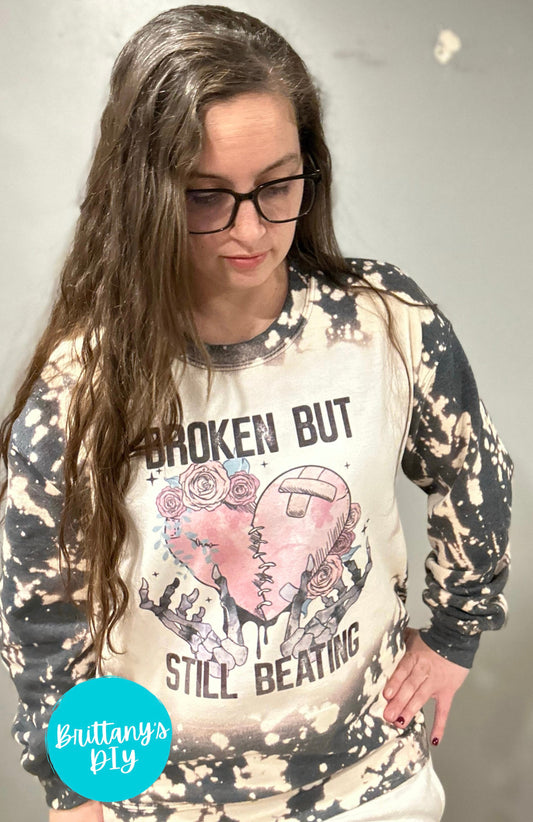 Broken but Still Beating Bleached Sweatshirt in Dark Grey